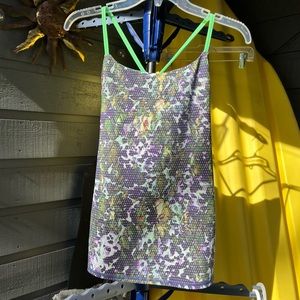Lululemon printed tank with shelf bra lime green details